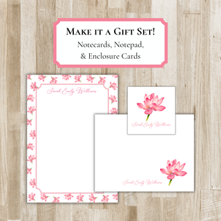 Personalized Lotus Flower Stationery Gift Set | Notecards, Notepad, & Enclosure Cards