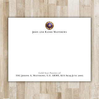 Personalized US Gold Star Family Stationery | Gold Star Flat Notecards | US Military Gift