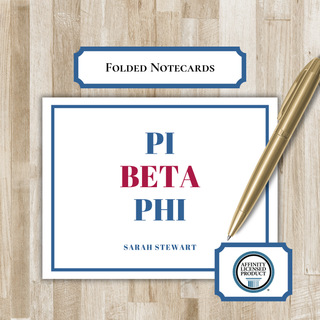 Personalized Folded Pi Beta Phi Notecards |  Personalized Pi Phi Stationery | Pi Beta Phi Sorority Notecards