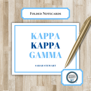 Folded Kappa Kappa Gamma Notecards |  Personalized KKG Stationery | Kappa Sorority Notecards