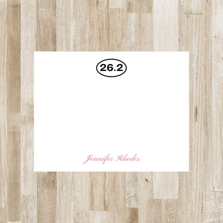 Personalized marathon 26.2 flat notecard with name in pink script