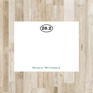 Personalized marathon 26.2 flat notecard with name in green