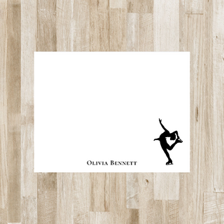Personalized figure skater flat notecard with black skater and black name