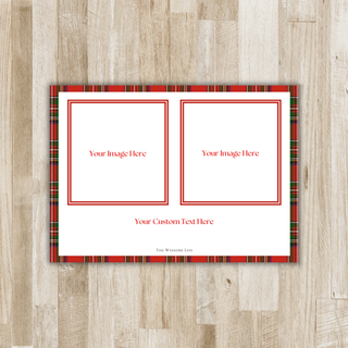 Red tartan Christmas card - back with two photos and custom text
