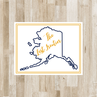Personalized Alaska The Last Frontier notecard in Alaska Flag colors: dark blue and gold