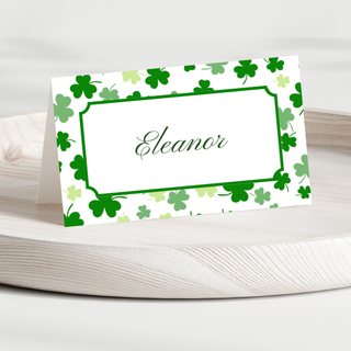 St. Patrick's Day Place Cards with Green Clover Border | St Patrick Table Tent | Seating Cards