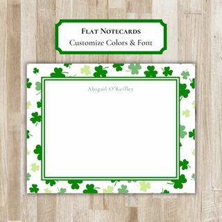 Personalized St. Patrick's Day Clover Border Stationery | Flat Notecards