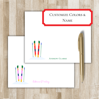 Personalized Skiing Stationery | Ski Flat Notecards | Skier Gift