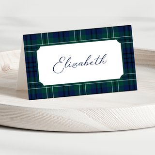 Navy Blue & Green Tartan Plaid Christmas Place Cards