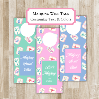 Colorful Mahjong Wine Tags | Personalized Mahjong Party Water Bottle, Prosecco, Champagne Tags