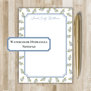 Personalized Hydrangea Notepad | Blue Hydrangea Watercolor Notepad