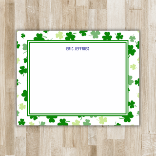 Personalized St. Patrick's Day Clover Border Stationery | Flat Notecards