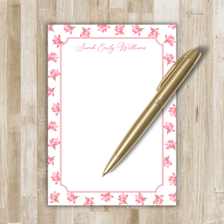Personalized Lotus Flower Notepad | Pink Watercolor Notepad with Lotus Flower Border