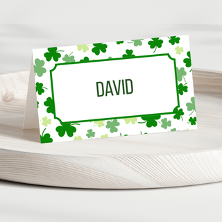 St. Patrick's Day Place Cards with Green Clover Border | St Patrick Table Tent | Seating Cards