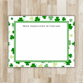 Personalized St. Patrick's Day Clover Border Stationery | Flat Notecards