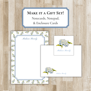 Personalized Hydrangea Stationery Gift Set | Notecards, Notepad, & Enclosure Cards