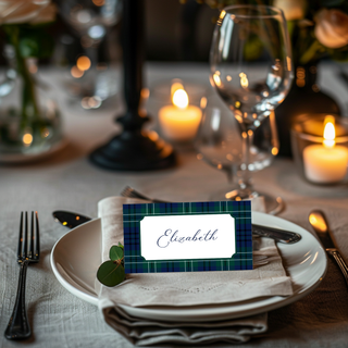 Navy Blue & Green Tartan Plaid Christmas Place Cards