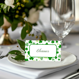 St. Patrick's Day Place Cards with Green Clover Border | St Patrick Table Tent | Seating Cards