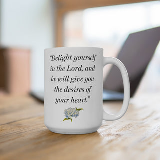 Hydrangea Bible Verse Mug - Psalm 37:4 Delight yourself in the Lord