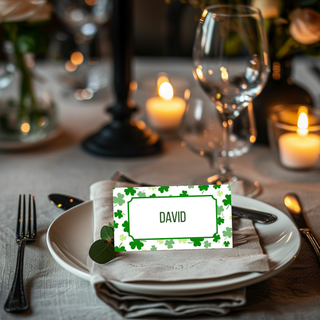 St. Patrick's Day Place Cards with Green Clover Border | St Patrick Table Tent | Seating Cards