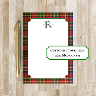 Personalized Tartan Plaid Notepad | Red & Green Plaid Christmas Notepad