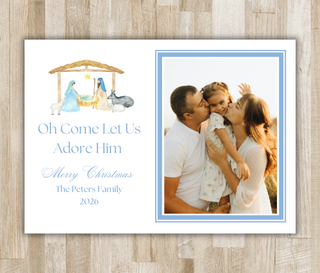 Oh Come Let Us Adore Him Christmas Photo Card | Nativity Holiday Card | Religious Christmas Card | Printed or PDF File | 2-Sided Card