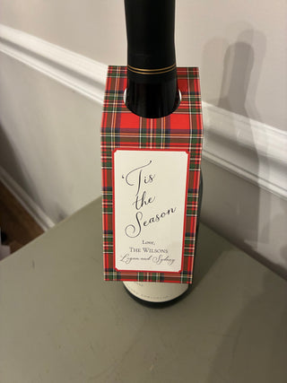 Personalized Tartan Plaid Wine Tags | Christmas Water Bottle Tags | Prosecco & Champagne Tags