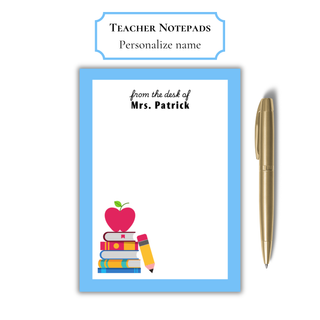 Personalized Teacher Notepad | Teacher Gift with Books and Apple