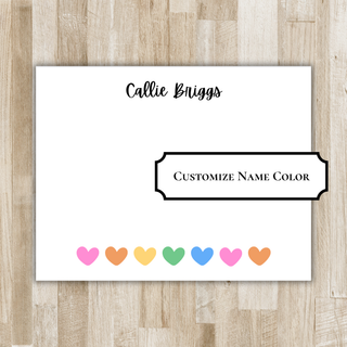 Personalized Little Girl Hearts Stationery | Little Girl Notecards with Colored Hearts