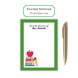 Personalized Teacher Notepad | Teacher Gift with Books and Apple