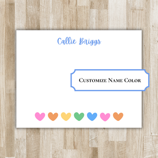 Personalized Little Girl Hearts Stationery | Little Girl Notecards with Colored Hearts