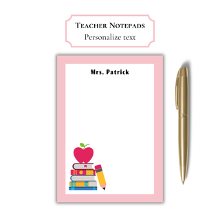 Personalized Teacher Notepad | Teacher Gift with Books and Apple