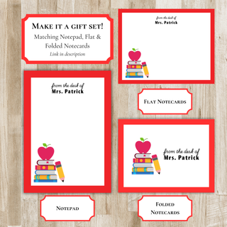 Personalized Teacher Notepad | Teacher Gift with Books and Apple