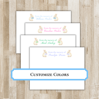 Personalized Child Bunny Rabbit Stationery | Baby Nursery Flat Notecards
