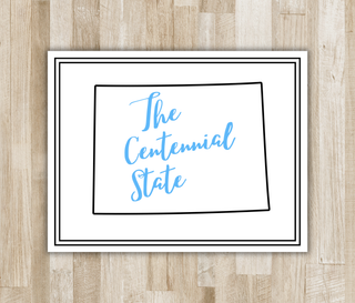 Personalized Colorado The Centennial State folded notecard with black state outline and border and light blue script