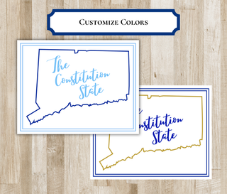 Customize colors: Connecticut Constitution State notecard in navy and light blue, and in gold and royal blue