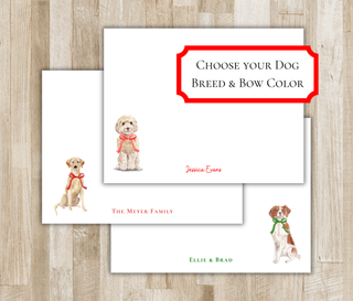 Personalized dog and bow flat notecards - choose your dog breed and bow color