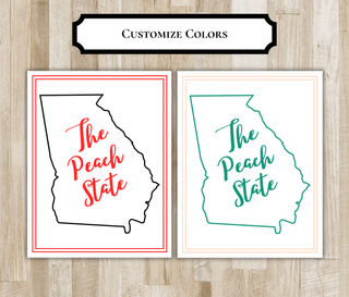 Customize colors: Georgia The Peach State notecard in black and red, and in green and peach