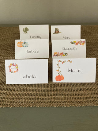 Thanksgiving Place Cards - Set of 6 - Printed Cards or PDF Digital File | Elegant Fall Seating Cards | Fall Table Tents