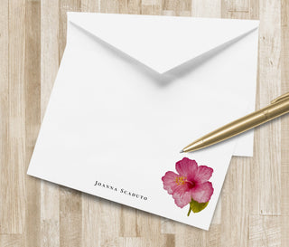 Personalized Hibiscus Flower Stationery Set | Pink Flower Stationary | Hibiscus Flower Note Cards | Custom Floral Stationary