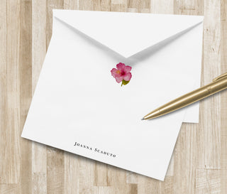 Personalized Hibiscus Flower Stationery Set | Pink Flower Stationary | Hibiscus Flower Note Cards | Custom Floral Stationary