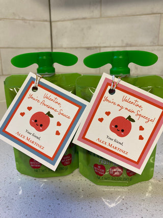 Personalized Valentine's Squeeze Pouch Tags and Stickers for Kids | Applesauce Packet Tags for Kids