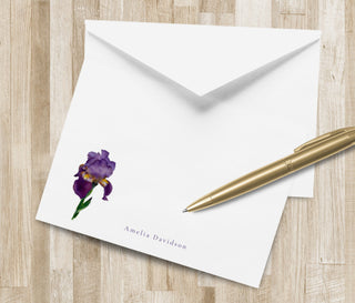 Personalized Iris Flower Stationery / Stationary Set | Purple Flower Notecards | Mardis Gras Gift | Purple Floral Stationary