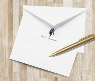 Personalized Iris Flower Stationery / Stationary Set | Purple Flower Notecards | Mardis Gras Gift | Purple Floral Stationary