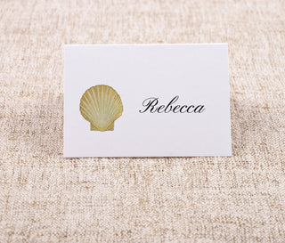 Beachy & Seaside Place-Cards | Tropical Wedding Dinner Seating Cards | Choose your icon: seashell, sand dollar, palm tree, crab, manatee