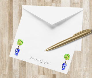 Personalized Lemon and Orange Tree Stationery | Custom Topiary Stationary | Citrus Notecards | Chinoiserie Notecards