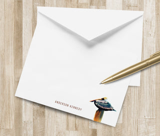 Personalized Pelican Stationery Set / Stationary | Custom Coastal Notecards | Beachy Gifts | Seaside Nautical Gift | Bird Note Cards