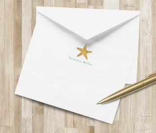 Personalized Gold Starfish Stationery / Notecards | Coastal Notecards | Beach Stationery | Coastal Stationery