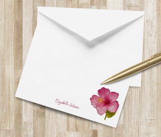 Personalized Hibiscus Flower Stationery Set | Pink Flower Stationary | Hibiscus Flower Note Cards | Custom Floral Stationary