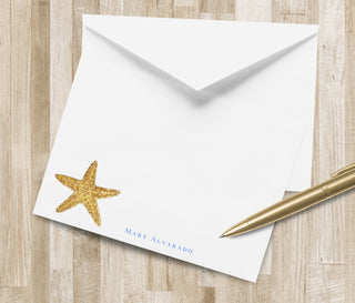 Personalized Gold Starfish Stationery / Notecards | Coastal Notecards | Beach Stationery | Coastal Stationery